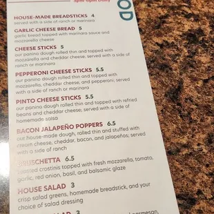 a menu for a restaurant