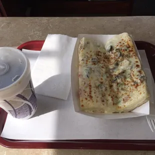 Vegetarian Panizza and soda for lunch. About $7 makes it a great value.