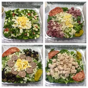 four different views of a salad