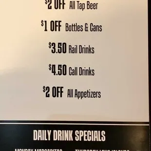 Happy Hour menu