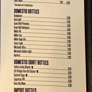 Beer menu
