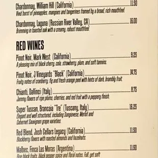 Wine menu