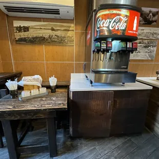 a coffee machine and a table