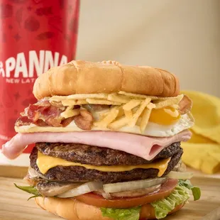 The Works Burger now with DOUBLE patty!