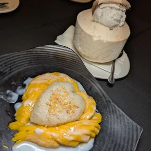 Mango sticky rice, coconut ice cream