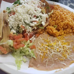 Tamale and chicken tostada