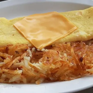 cheese omelette with hash browns, 9.50