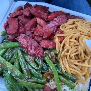 Fried Rice, Chow Mein, Green Bean Chicken, BBQ Pork