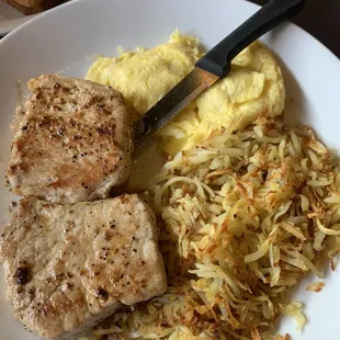 Country breakfast with Pork chops
