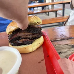 Brisket sandwich stacked