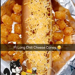 Ft Long Chili Cheese Coney with Tator Tots
