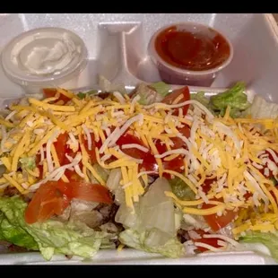 Taco Baked Potato with Sour Cream and homemade Salsa.