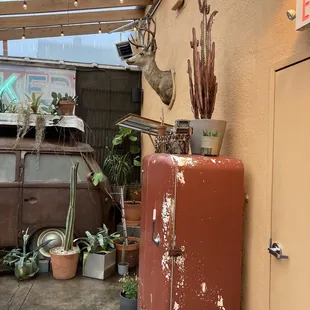 a rusted old refrigerator