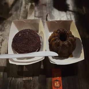 Gingerbread bundt cake with a whiskey glaze. Peppermint and red velvet cookie.
