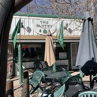 tables and chairs outside