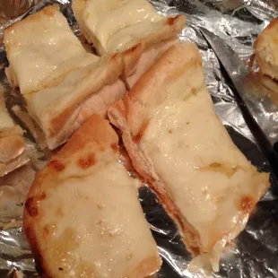 Garlic Loaf with Cheese (after I cut it up), $3.50