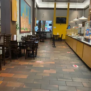 tables and chairs in a restaurant