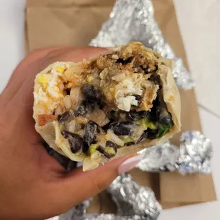 Bacon and egg burrito. Add avo and sour cream.