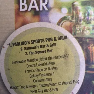 VOTED AKRON BEACON JOURNALS BEST NEIGHBORHOOD BAR!!