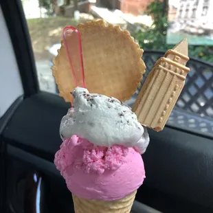 Small sugar cone with Rose and Stracciatella