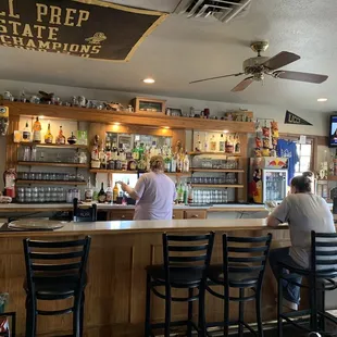 two people sitting at the bar