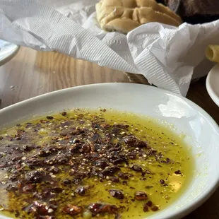 Olive oil, herbs, and bread