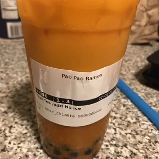 Thai bubble tea: ordered. Through Uber eats