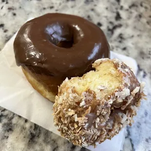 Chocolate donut, coconut donut