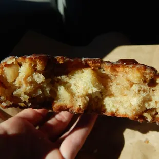 Interior of an apple fritter.