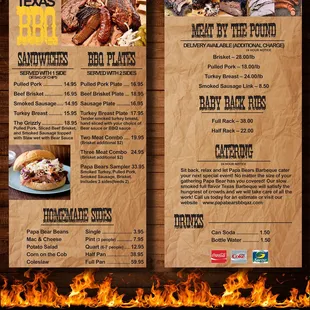 the menu for papas barbeque