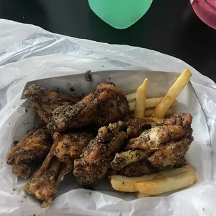 Honey Garlic Pepper Wings with Fries