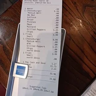 Notice I was charged an extra 2.25 for each cheeseburger. Never ordered or received grilled peppers.