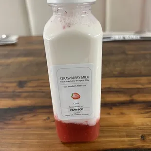 a bottle of strawberry yogurt