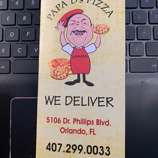 a pizza delivery business card