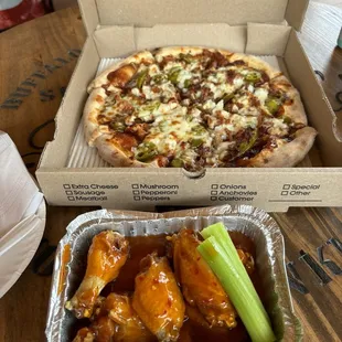 Cowboy pizza and mango habanero wings
