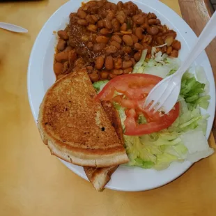 Steak burger with beans, really yummy