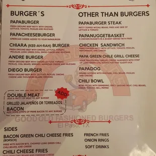 Detailed menu, minus the prices