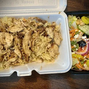 a meal in a styrofoam container