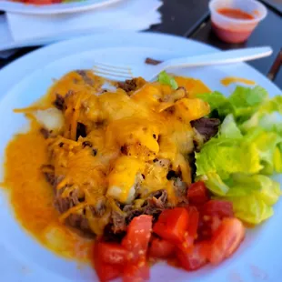 Shredded beef burrito bowl.