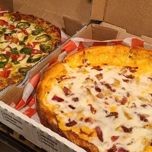Mexican pizza and spicy ranch chicken bacon pizza