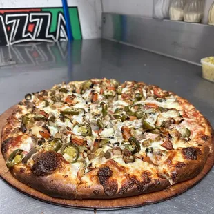 The Works Pizza; Well Done -No pineapple ,No anchovies