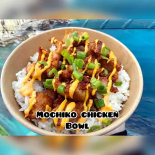 a bowl of rice with meat and cheese