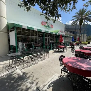 tables and chairs outside a restaurant