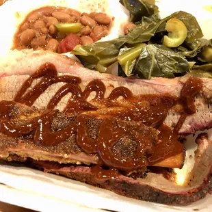 Barbecue Ribs with BBQ Brisket, Beans, and Greens - Papa Joe's BBQ