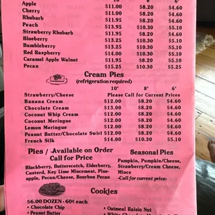 price list