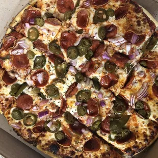 Pepperoni, Onions and Jalapeño