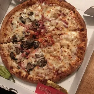 Our replacement pizza after sending the completely wrong order the first time
