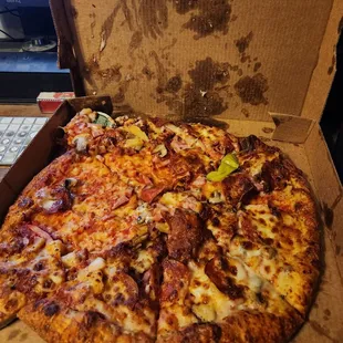 Thrown on the floor hard enough the toppings slid off.