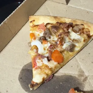 Tiny splash of bar-b-que sauce on the edge, none on the pizza itself!
