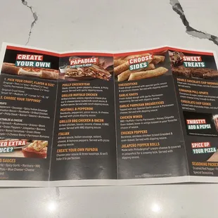 the menu for the restaurant